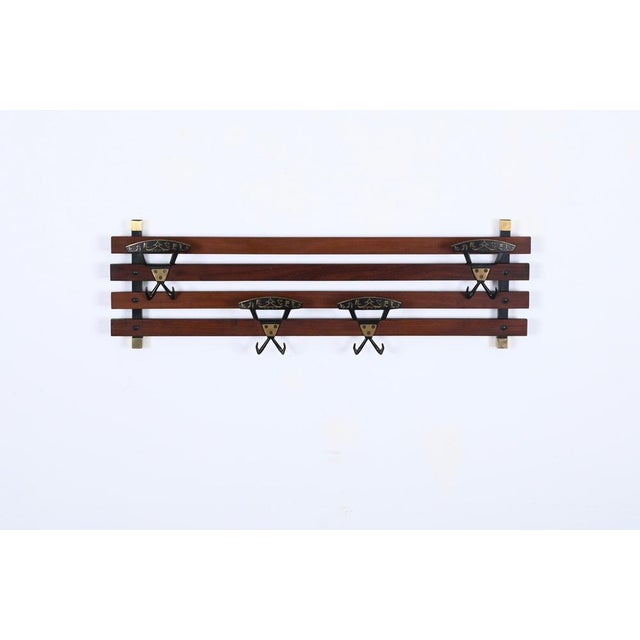 Metal Italian Coat Rack in Teak, Brass and Black Enameled Iron, Italy, 1960s For Sale - Image 7 of 17