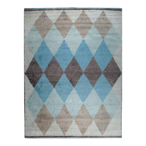 9x12 Multicolor Hand-Knotted Wool Diamond Cascade Geometric Modern Carpet Rug