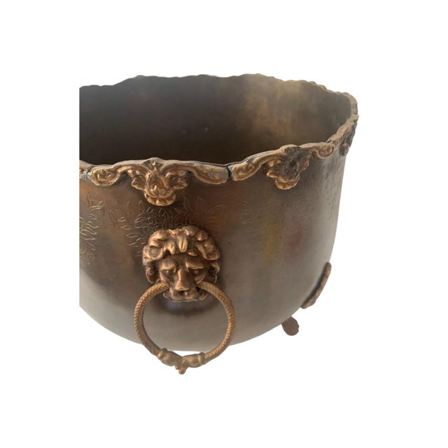 Vintage Brass Planters With Lion Head and Feet - Set of 2 For Sale - Image 10 of 10