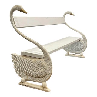1840s White Cast Iron Swan Bench For Sale