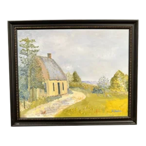 "The British Cottage"Impressionist Framed Original Oil Painting by Christine Frisbee