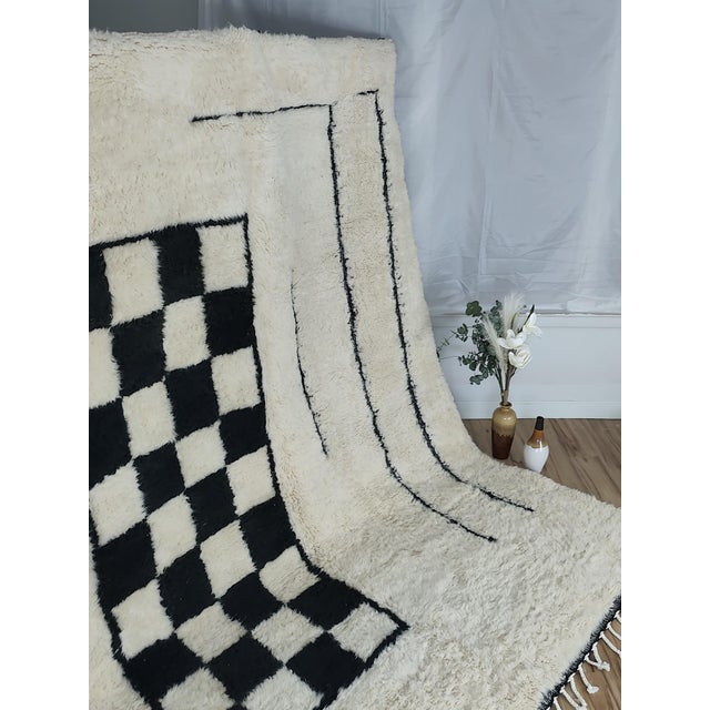 2020s Contemporary Black White Checkerboard Wool Moroccan Rug For Sale - Image 5 of 15