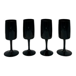 Vintage Mid-Century Modern Black Cocktail Glasses Mid Century Stemware - Set of 4 For Sale