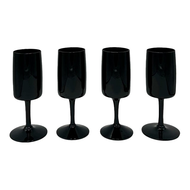 Vintage Mid-Century Modern Black Cocktail Glasses Mid Century Stemware - Set of 4 For Sale