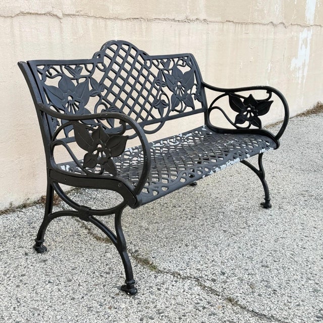 Mid 20th Century Contemporary Art Nouveau Style Cast Aluminum Garden Patio Garden Bench Loveseat For Sale - Image 15 of 15