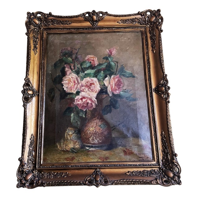 Flowers in a Vase, 1900, Oil on Canvas, Framed For Sale