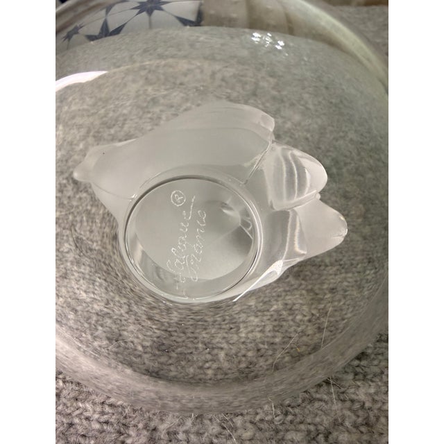 Late 20th Century Lalique France Deux Cygnes Frosted Crystal Two Swans Ring Dish Trinket Tray For Sale In Chicago - Image 6 of 7