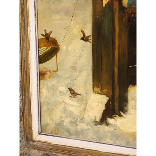 French 19th Century Oil on Canvas Painting, Children Playing in Winter, Alsace, France For Sale - Image 3 of 16