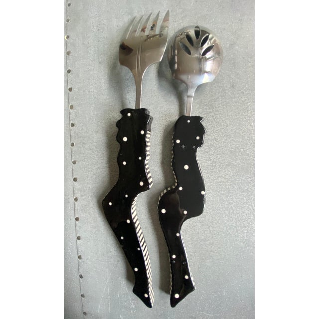 Postmodern 1980s Memphis Style Figural Ceramic Handle Salad Servers – A Pair For Sale - Image 3 of 10