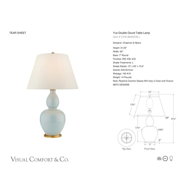 Chapman & Myers by Visual Comfort Signature Yue Double Gourd Table Lamp in Ice Blue with Linen Shade Designer: Chapman &...