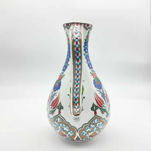 Ceramic Handmade Ceramic “Ibrik” Pitcher Vase (25cm) – Red Tulip & Blue Hyacinth Pattern – Traditional Turkish Ewer For Sale - Image 7 of 9