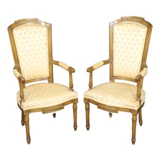 20th C Pair of Tall Back Impressive Louis XVI Style Armchairs For Sale