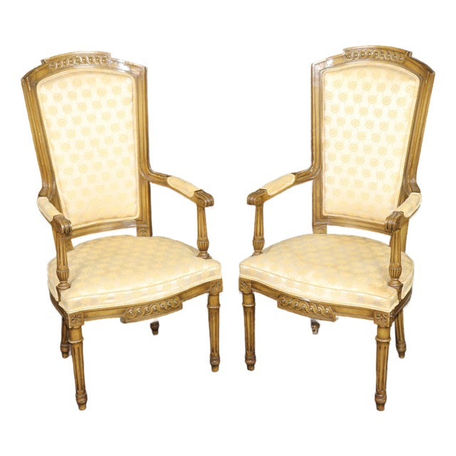 20th C Pair of Tall Back Impressive Louis XVI Style Armchairs For Sale