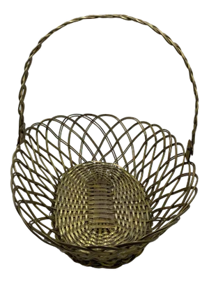 Wm. Rogers & Sons Solid Brass Woven Oval Basket With Handle