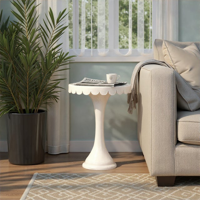 White Scalloped White Round Drinks Table For Sale - Image 8 of 8