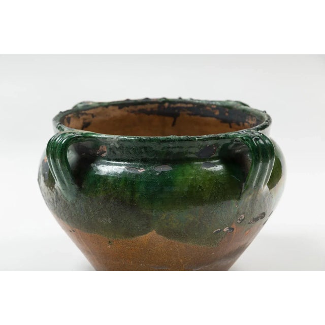 Antique Green Glazed Terracotta Planter, Provence, France, early 20th Century. Beautiful variegated green glazed pot with...