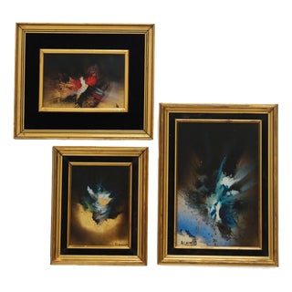 André Laurent, Abstract Triptych Paintings, 1960s, Mixed Media Acrylic on Gold Leaf For Sale