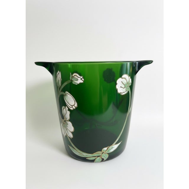Emerald Vintage French Perrier-Jouët Style Green Glass Anemone Champagne Bucket For Sale - Image 8 of 11