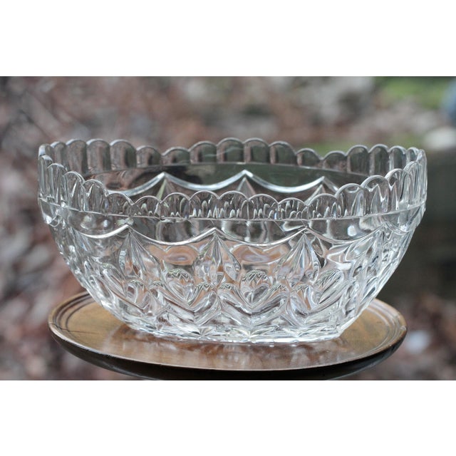Large Vintage Pressed Glass Boat Shaped Bowl With Scalloped Edges