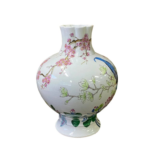 Chinese White Porcelain Colorful Flowers Theme Vase Display Chairish