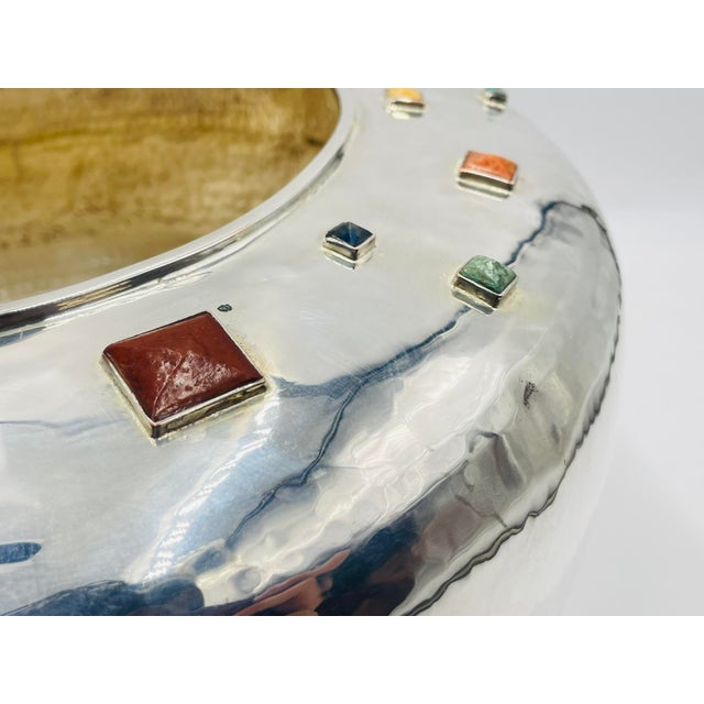 1980s Monumental Emilia Castillo Centerpiece Bowl, Silver Plated & Gem Stones, Mexico For Sale - Image 14 of 18