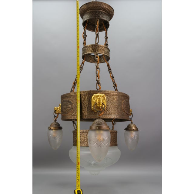 German Art Deco Metal and Frosted Glass Chandelier with Dog Heads, 1930s For Sale - Image 18 of 18