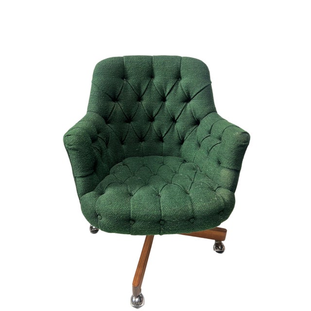 Mid-Century Modern Vintage Green Jack Cartwright Truffled Back Swiveling Club Chairs For Sale - Image 3 of 6
