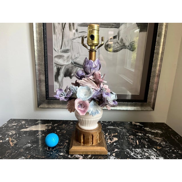 Mid 20th Century Italian Capodimonte Bouquet Lamp & Shade For Sale - Image 10 of 18