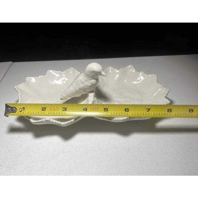 1990s Bordallo Pinheiro White Double Leaf With Bird Dish For Sale In Phoenix - Image 6 of 7