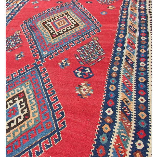 Antique Qashqai Kilim Gallery Rug With Geometric Diamond Design For Sale - Image 12 of 13