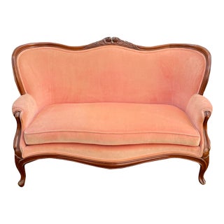 Vintage Velour Pink/Peach Settee For Sale