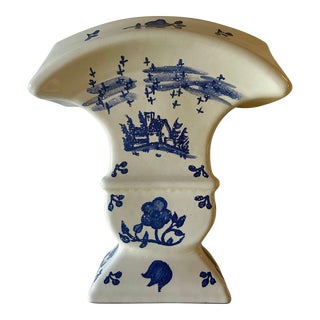 1970's Delft Inspired Hand Painted Tulip Vase For Sale