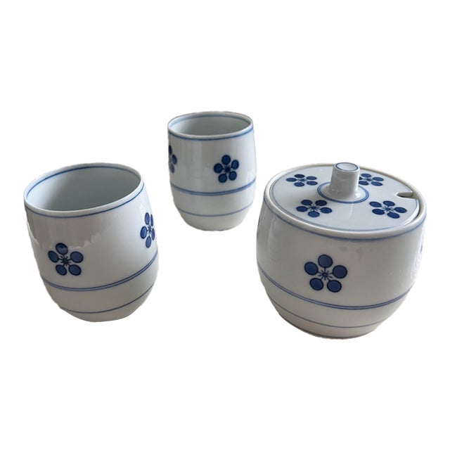 Vintage Hakusan Masahiro Mori Nejiriume Porcelain Tea Set - 3 Pieces For Sale