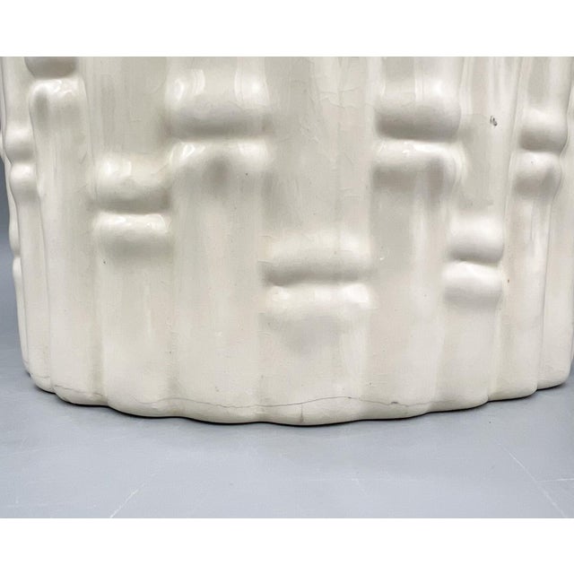 Vintage White Faux Bamboo Ceramic Umbrella Stand or Walking Stick Holder – Hollywood Regency / Coastal For Sale - Image 10 of 12
