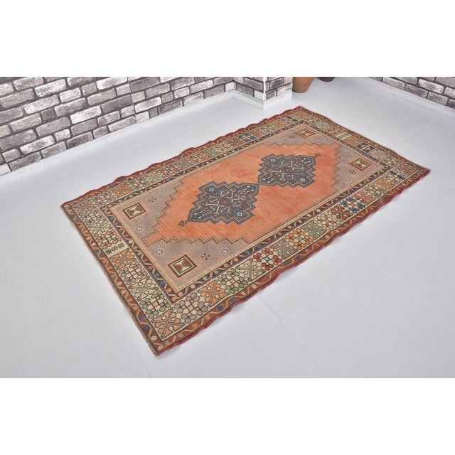 1950s Low Pile Distressed Wool Rug, Authentic Turkish Accent Rug For Sale - Image 4 of 10