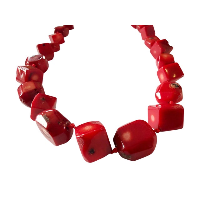 Vintage Nepalese Natural Red Coral Beads Chocker Necklace 25 Beads For Sale - Image 4 of 8