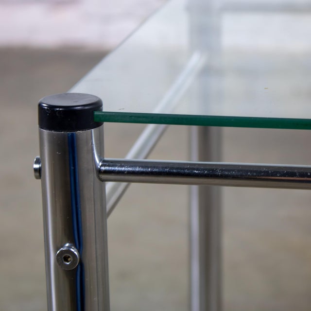 1970’s Modern Square End or Side Table by James David Cylindrical Chrome Tube Frame & Glass Top For Sale - Image 11 of 18