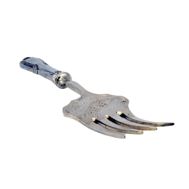Silver Fish Serving Fork with Four Prongs and Engravings For Sale - Image 9 of 9