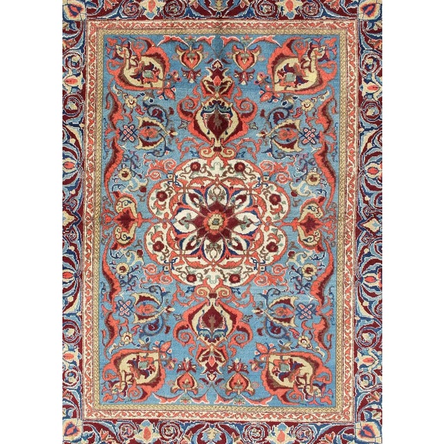 Mid 20th Century Antique Sivas Fine Rug With Blue Background Wine Border and Intricate Design For Sale - Image 5 of 11