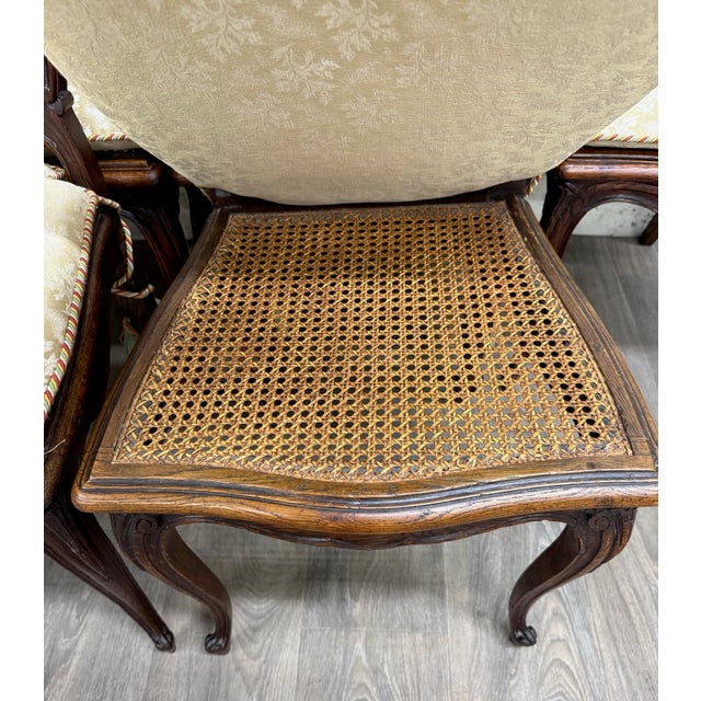 Brown Vintage French Country Louis XV Style Cane Back Cane Seat Dining Chairs For Sale - Image 8 of 11