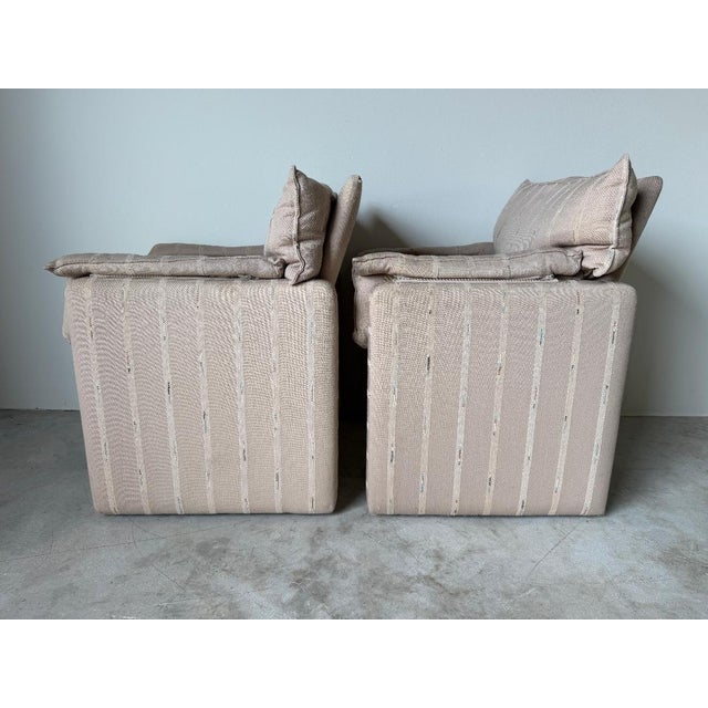 1980s 1980s Italian Postmodern Fully Upholstered Lounge Chairs on Casters – A Pair For Sale - Image 5 of 17