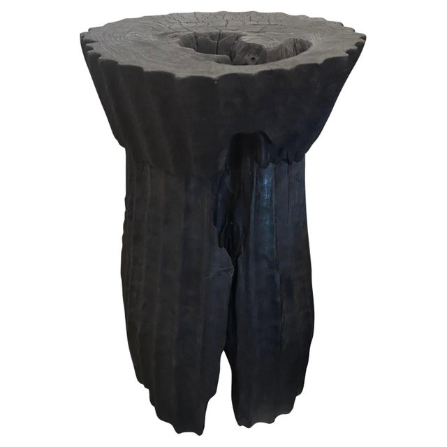 Andrianna Shamaris Charred Minimalist Teak Wood Pedestal or Side Table For Sale - Image 15 of 18