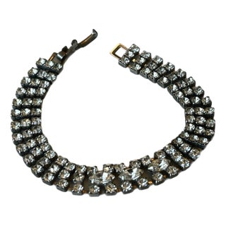 Vintage Three Row Rhinestone Bracelet For Sale