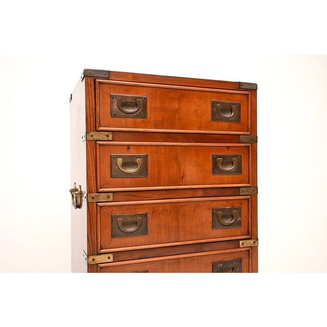 Brown Antique Yew Wood Military Campaign Chest of Drawers, 1950 For Sale - Image 8 of 11