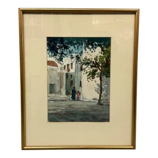 Impressionist Watercolor Artwork of Plein Air Scenery, Framed For Sale