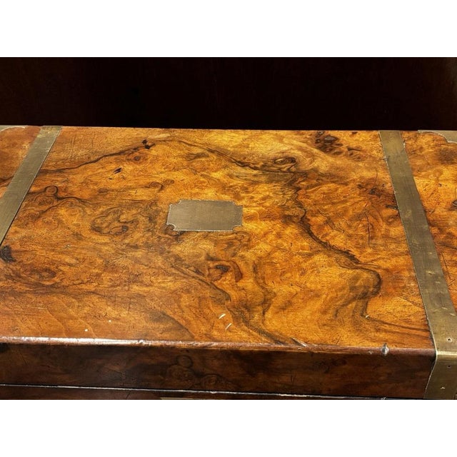 Brown Victorian Campaign Burr Walnut Writing Box with Fitted Interior and Secret Drawers For Sale - Image 8 of 14
