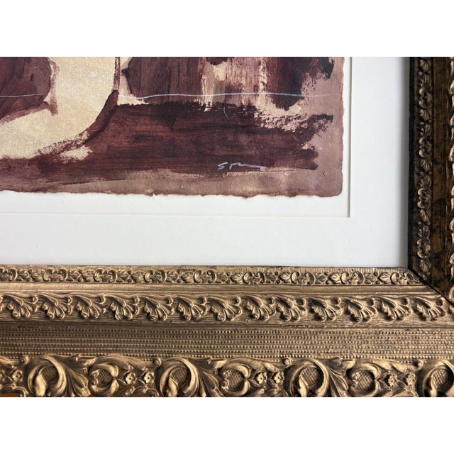 Wood 2025 Abstract Pair of Nude Figures Dancing in Burgundy, in Vintage Gold Frame For Sale - Image 7 of 10