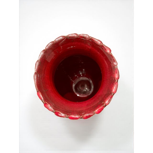 Ceramic Original Owens Pottery Red Vase Seagrove NC- Copper Red Glaze-Chinese-Tall For Sale - Image 7 of 11