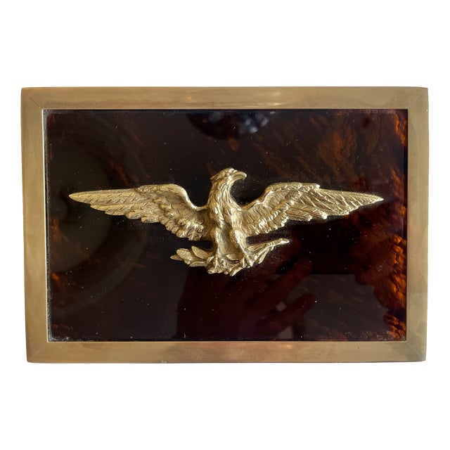 Vintage Empire Faux Tortoise Box with Brass Eagle, 1970s For Sale