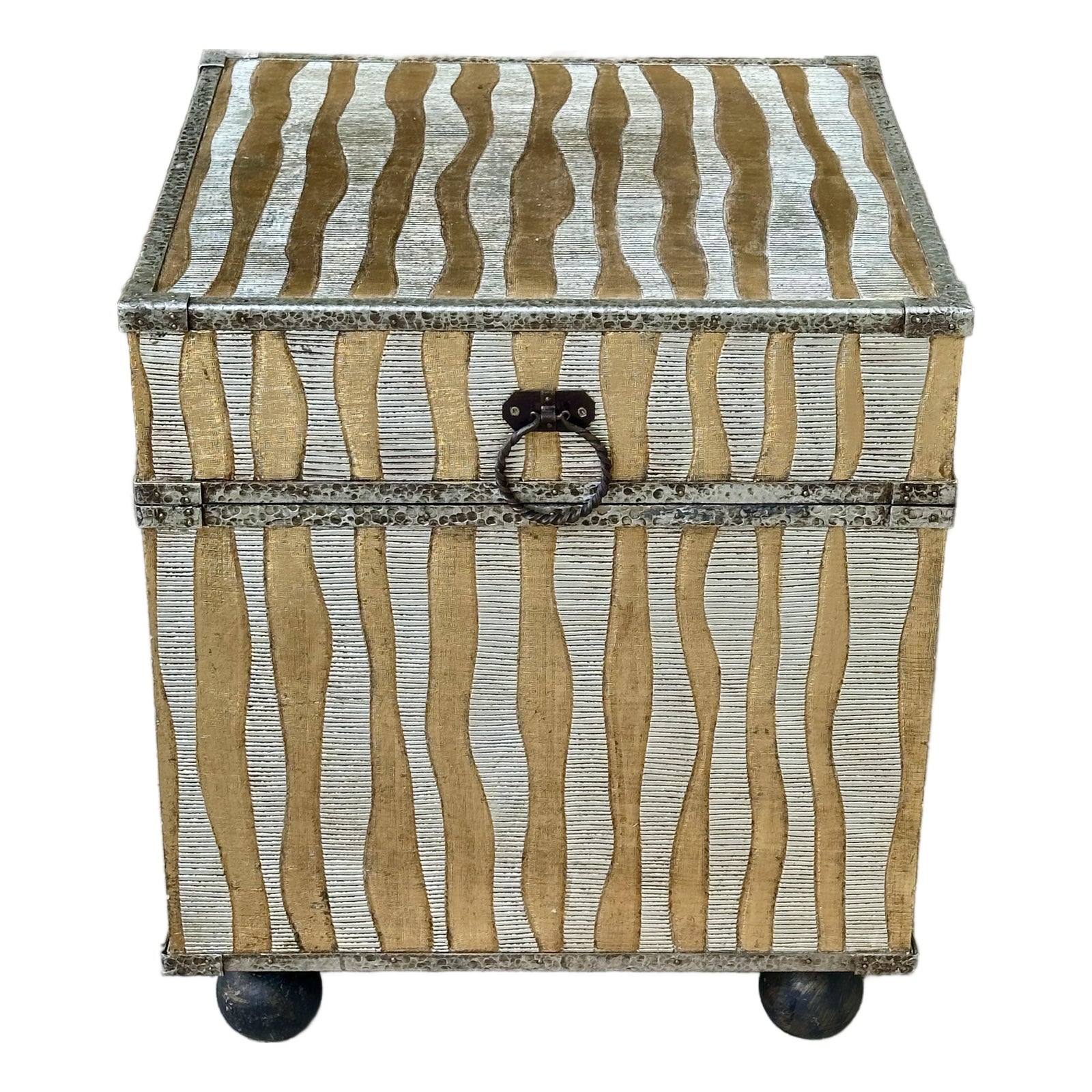 Silver and Gold Tin Covered Trunk Drinks Table With Button Feet and